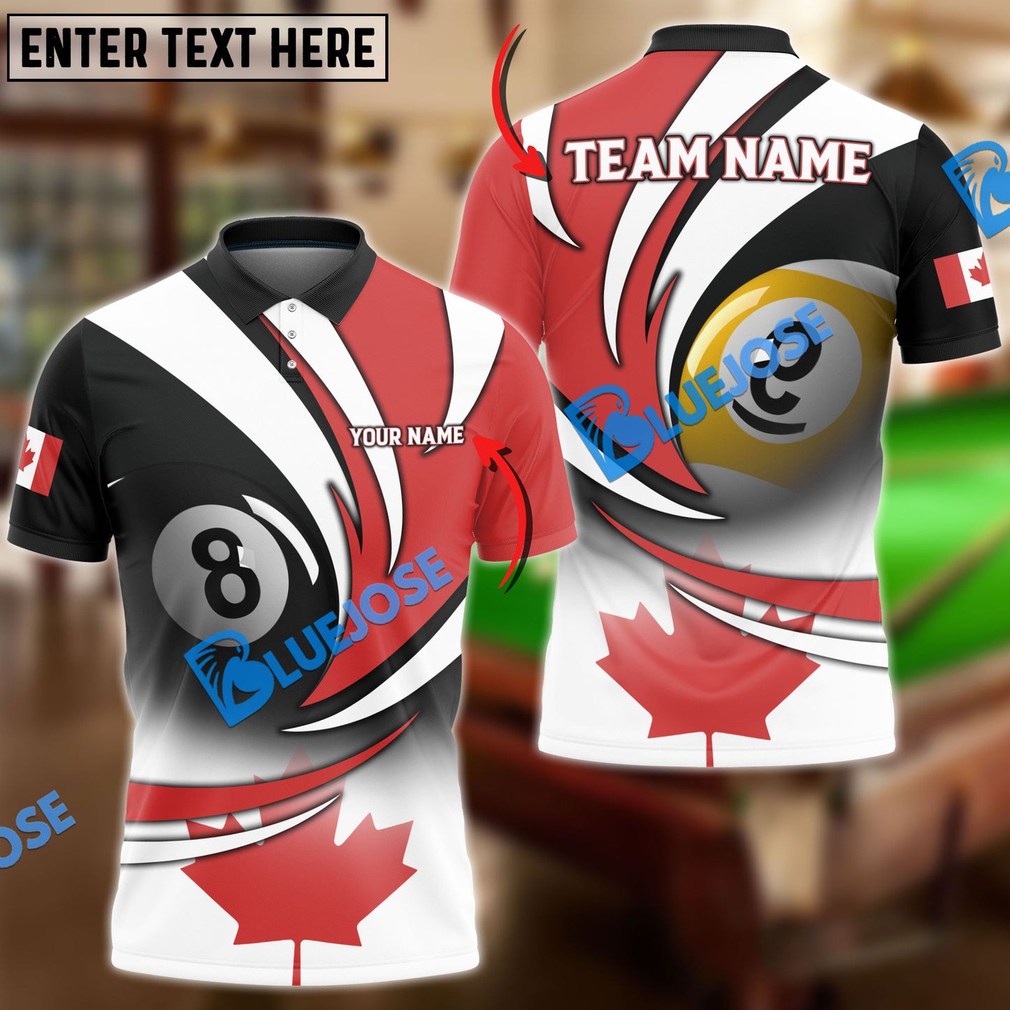 Frenzidea Billiards Canada Flag Personalized Name, Team Name Unisex Shirt ( 3 Colors )