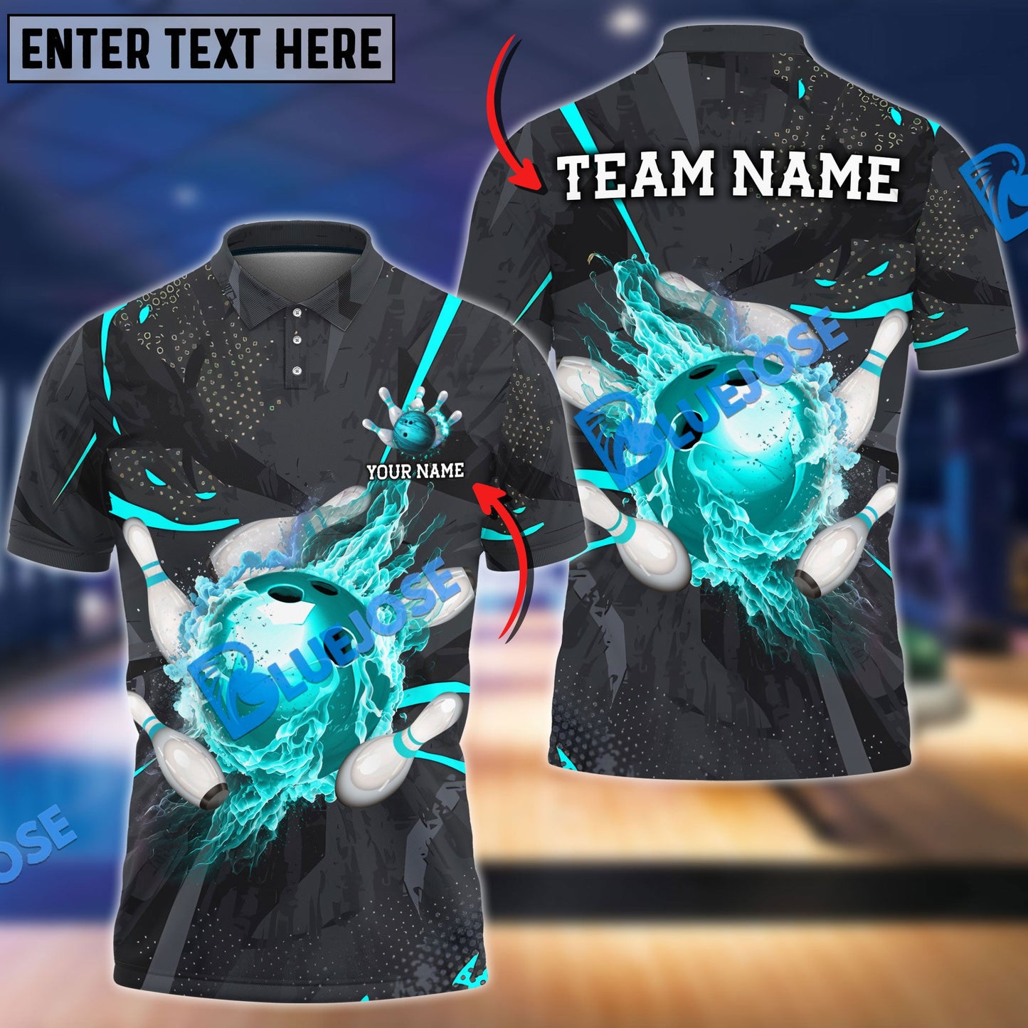 Frenzideas Bowling And Pins Strike Flame Multicolor Customized Name 3D Shirt ( 4 Colors )