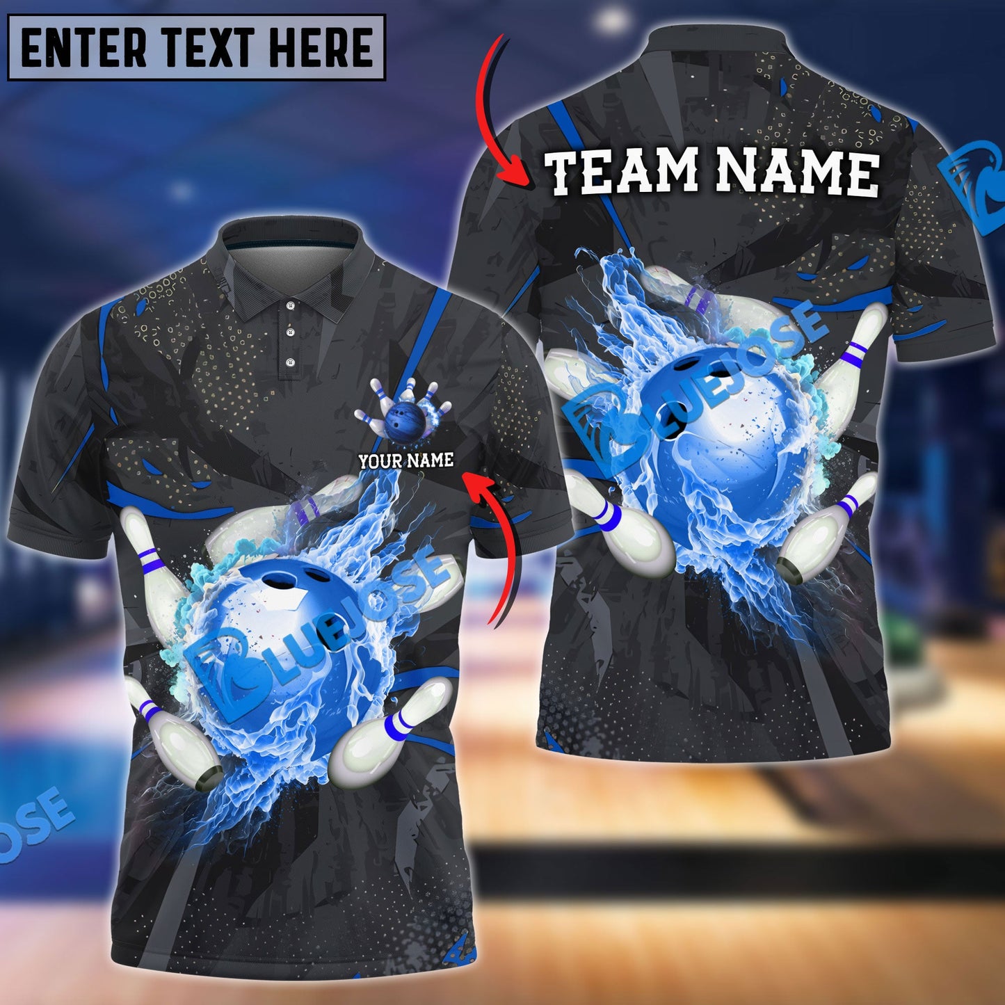 Frenzideas Bowling And Pins Strike Flame Multicolor Customized Name 3D Shirt ( 4 Colors )