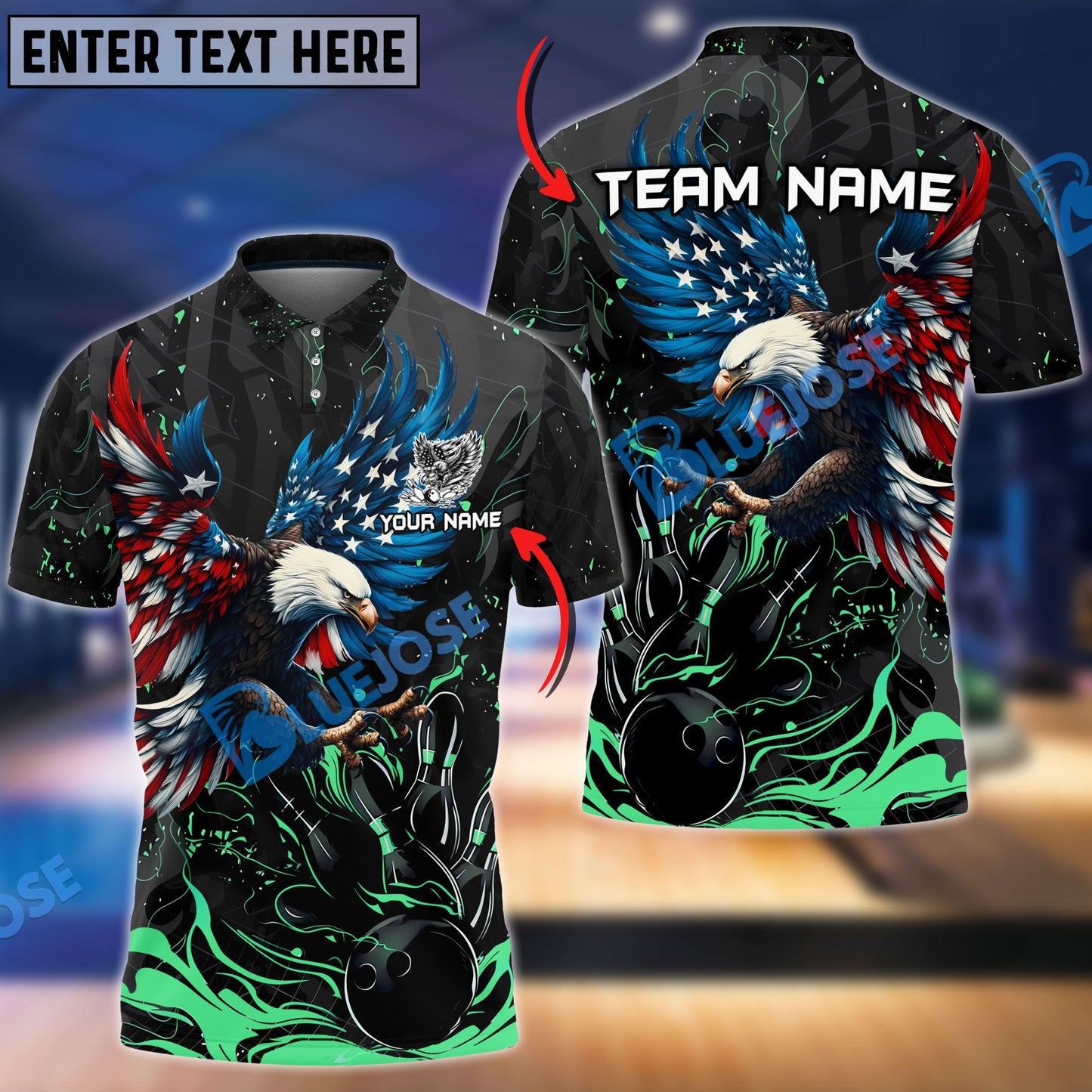 Frenzideas Bowling And Pins Almighty American Eagle Multicolor Customized Name 3D Shirt ( 4 Colors )