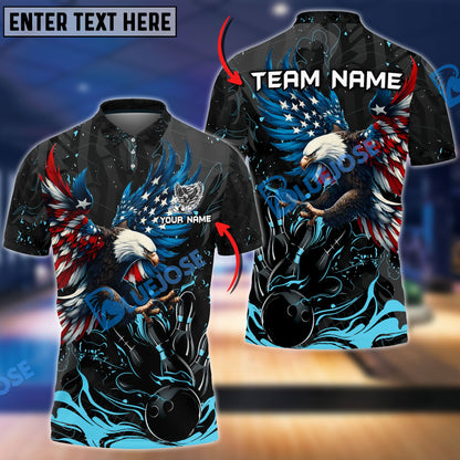 Frenzideas Bowling And Pins Almighty American Eagle Multicolor Customized Name 3D Shirt ( 4 Colors )