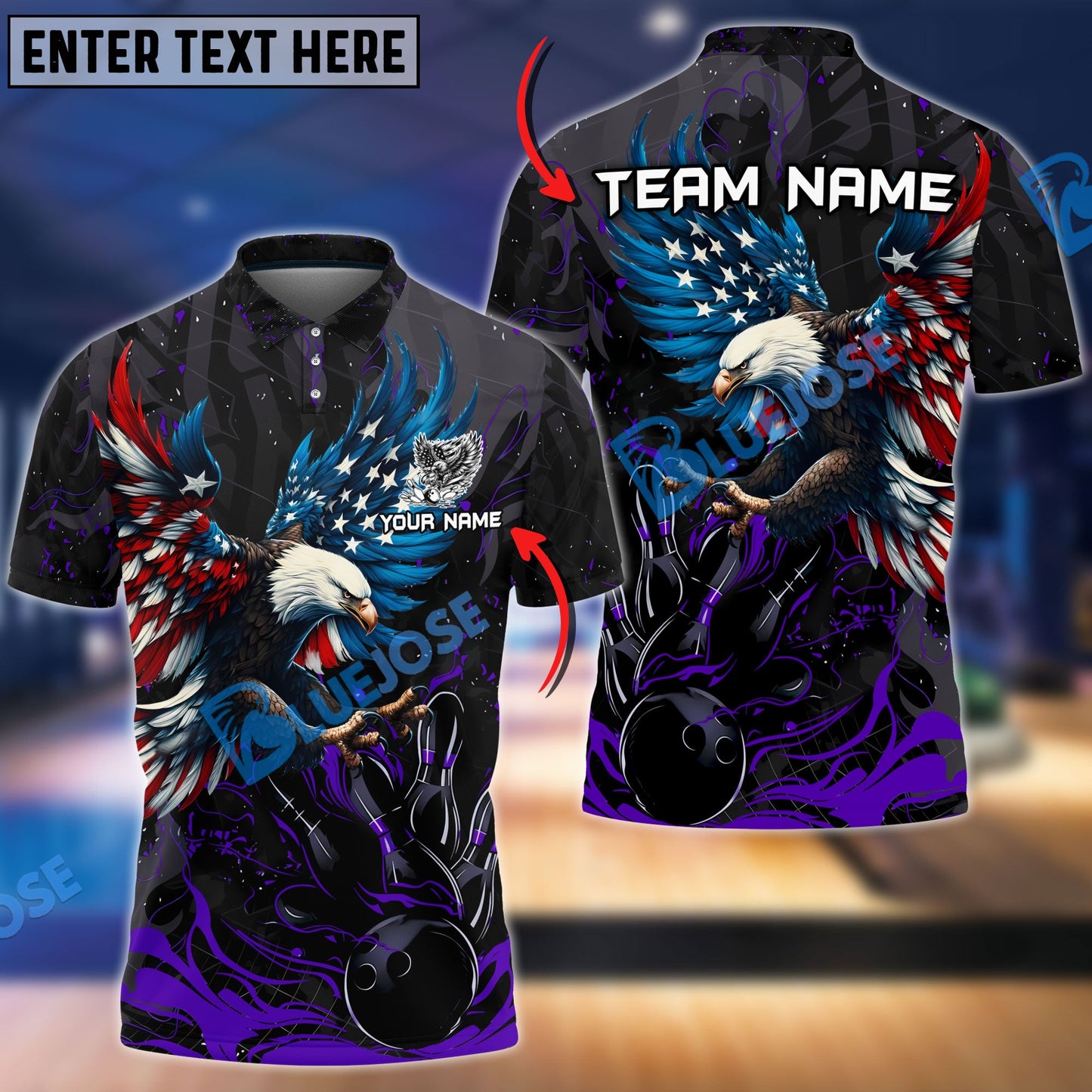 Frenzideas Bowling And Pins Almighty American Eagle Multicolor Customized Name 3D Shirt ( 4 Colors )