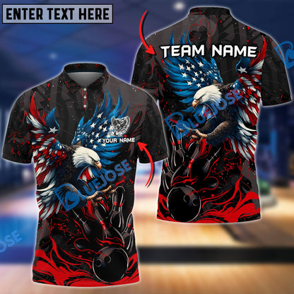 Frenzideas Bowling And Pins Almighty American Eagle Multicolor Customized Name 3D Shirt ( 4 Colors )