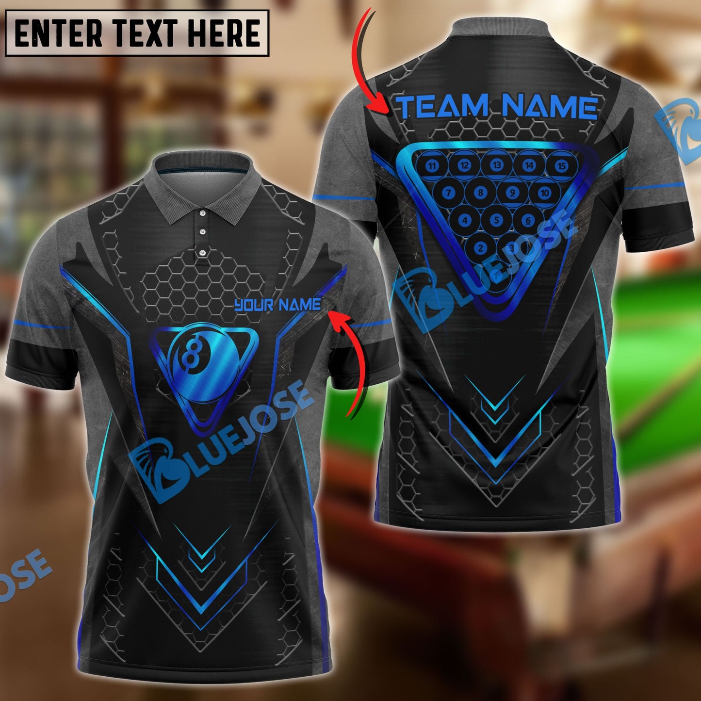 Frenzidea Billiards 8 Metal Personalized Name, Team Name Unisex Shirt ( 4 Colors )