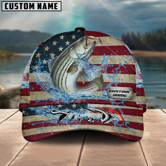 Frenzidea Personalized American Striped Bass Water Splash FIshing Classic Cap