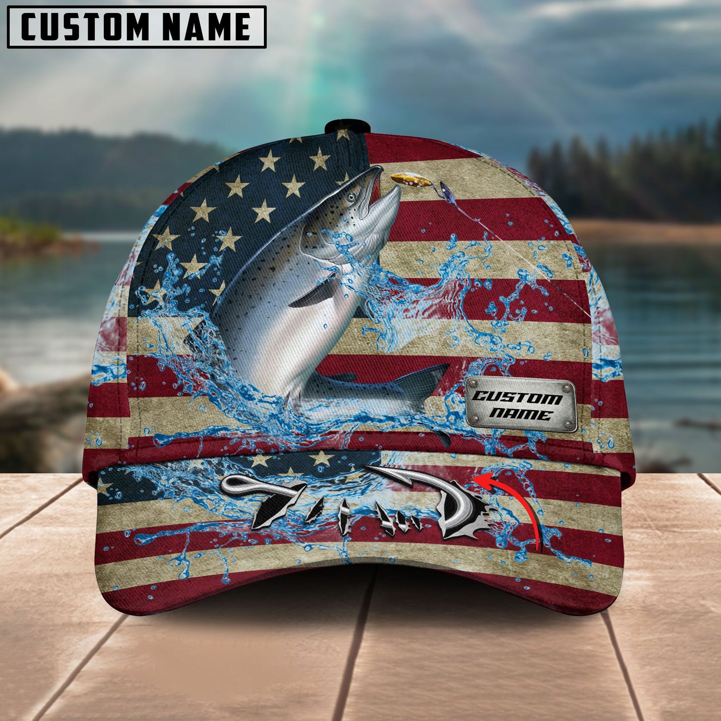 Frenzidea Personalized American Salmon Water Splash FIshing Classic Cap