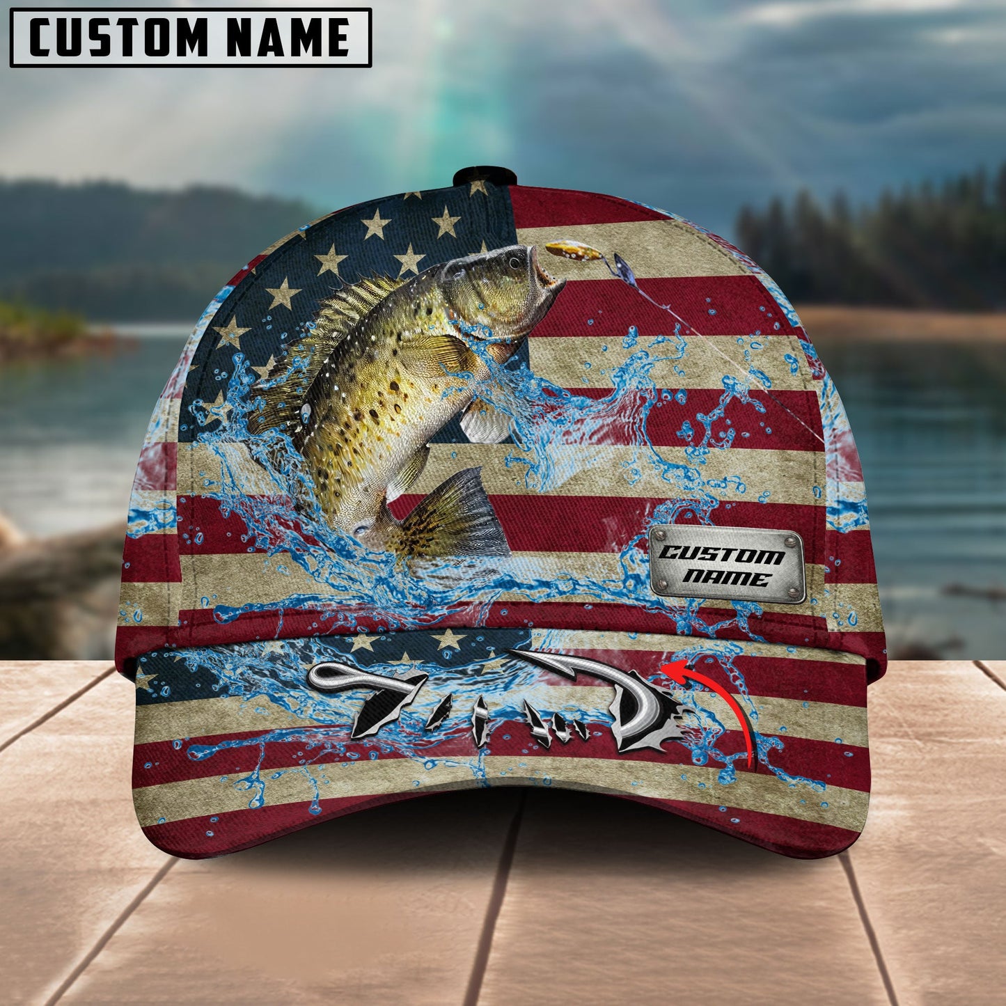 Frenzidea Personalized American Crappie Water Splash FIshing Classic Cap