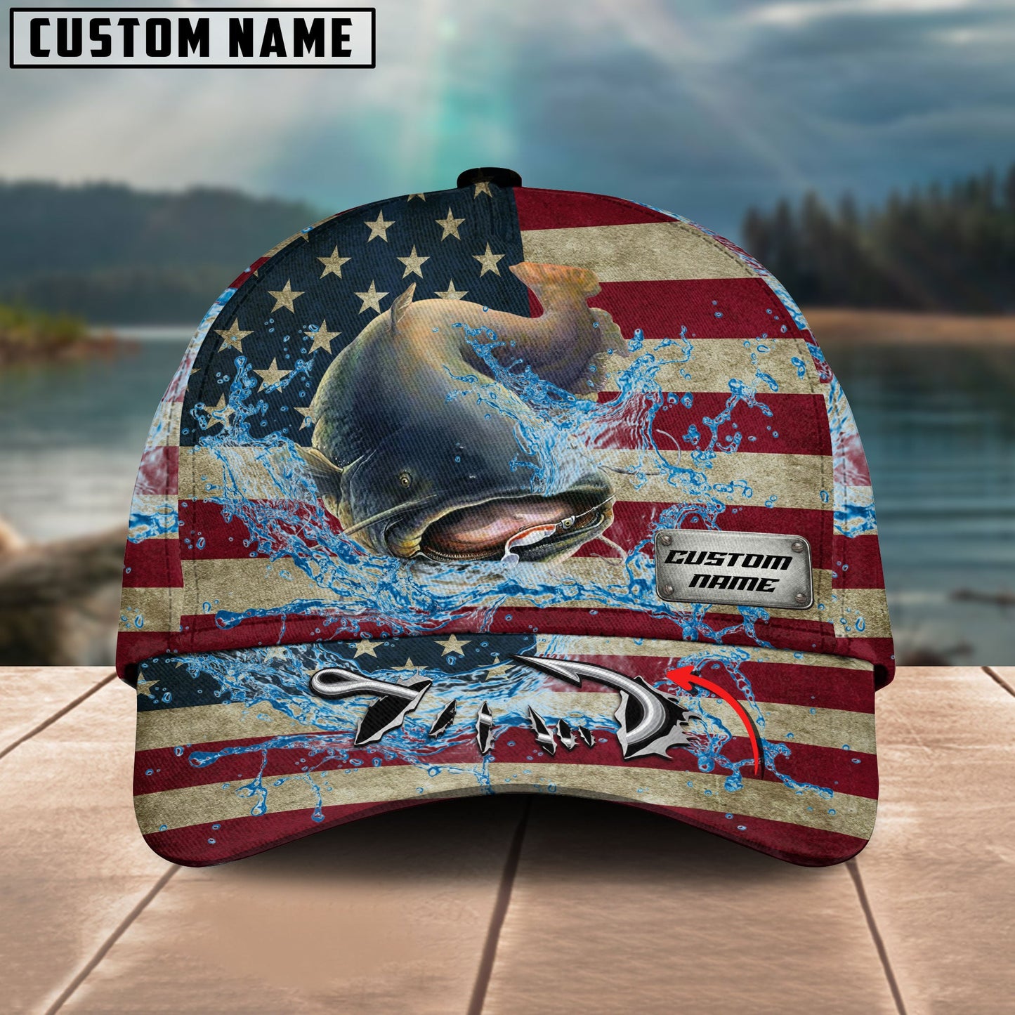 Frenzidea Personalized American Catfish Water Splash FIshing Classic Cap