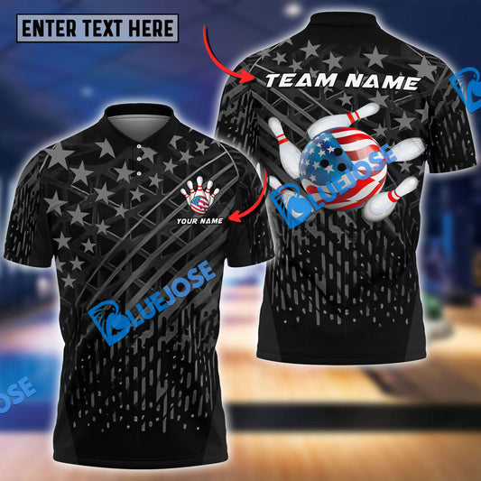 Frenzideas Bowling US Black Flag Pattern Customized Name, Team Name 3D Shirt