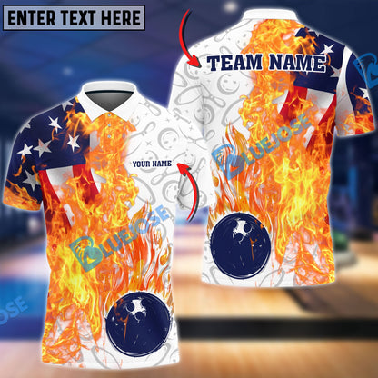 Frenzideas Bowling And Pins Blazing America Customized Name, Team Name 3D Shirt