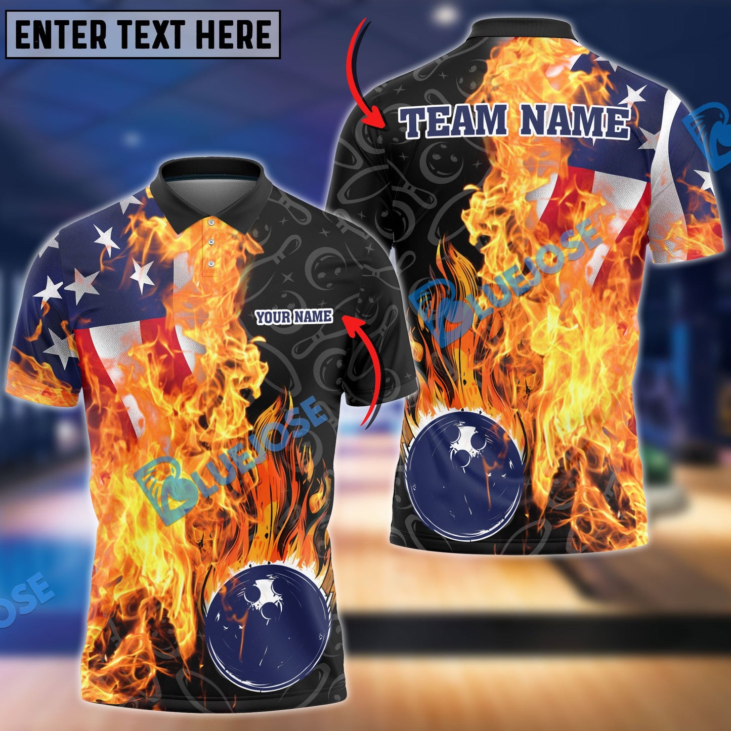 Frenzideas Bowling And Pins Blazing America Customized Name, Team Name 3D Shirt