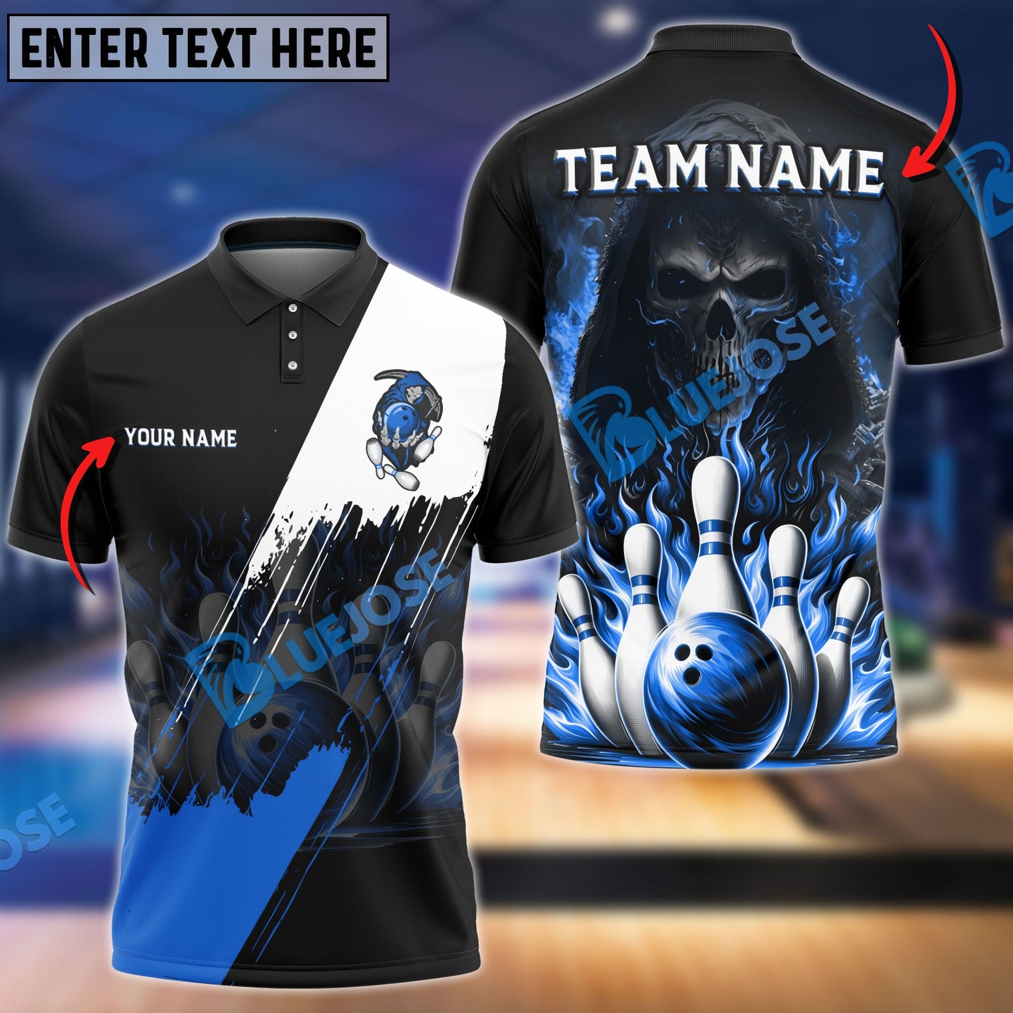 Frenzidea Bowling And Pins Blazing Reaper Customized Name 3D Shirt (4 Colors)