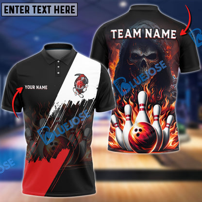Frenzidea Bowling And Pins Blazing Reaper Customized Name 3D Shirt (4 Colors)