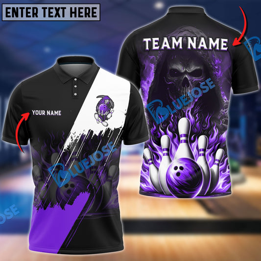 Frenzidea Bowling And Pins Blazing Reaper Customized Name 3D Shirt (4 Colors)