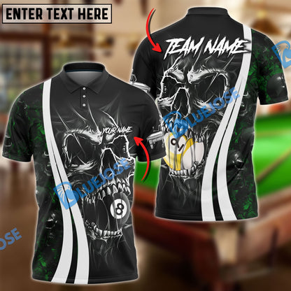 Frenzidea Billiards 8 & 9 Ball Skull Hell Personalized Name, Team Name Unisex Shirt ( 4 Colors )
