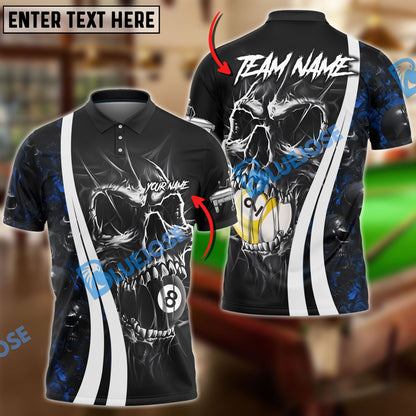 Frenzidea Billiards 8 & 9 Ball Skull Hell Personalized Name, Team Name Unisex Shirt ( 4 Colors )