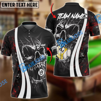 Frenzidea Billiards 8 & 9 Ball Skull Hell Personalized Name, Team Name Unisex Shirt ( 4 Colors )