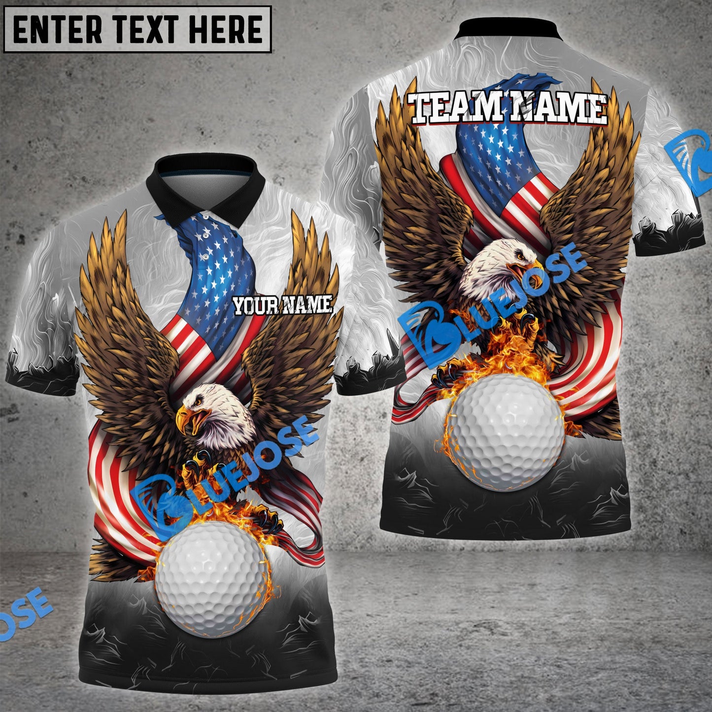 Frenzidea Golf Fire Ball Eagle American Flag Customized Name, Team Name 3D Shirts (4 Colors)