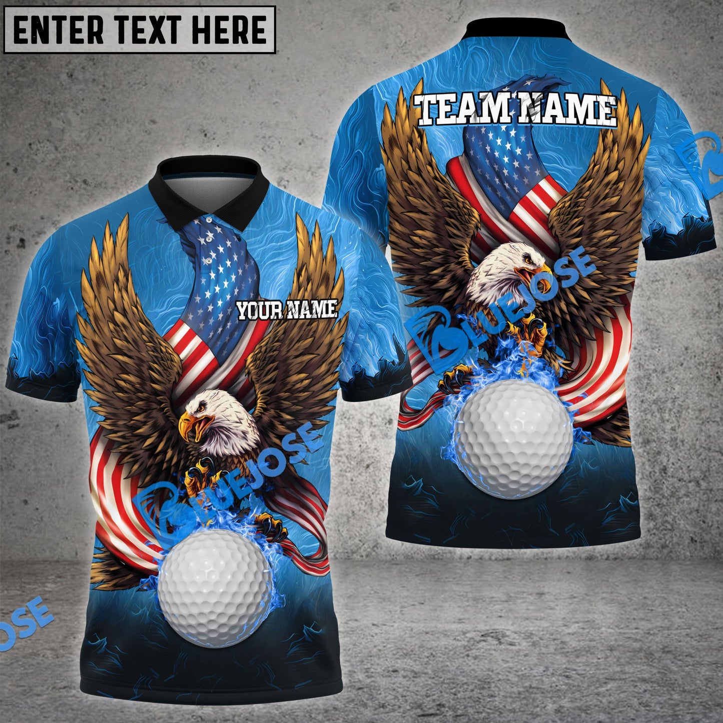 Frenzidea Golf Fire Ball Eagle American Flag Customized Name, Team Name 3D Shirts (4 Colors)