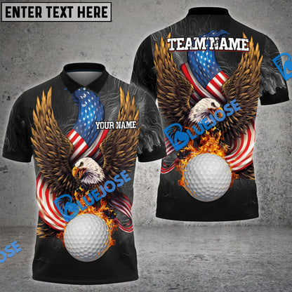 Frenzidea Golf Fire Ball Eagle American Flag Customized Name, Team Name 3D Shirts (4 Colors)