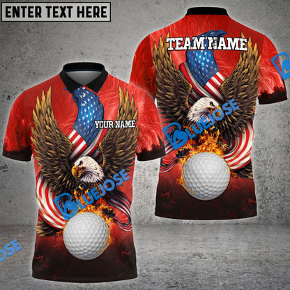Frenzidea Golf Fire Ball Eagle American Flag Customized Name, Team Name 3D Shirts (4 Colors)