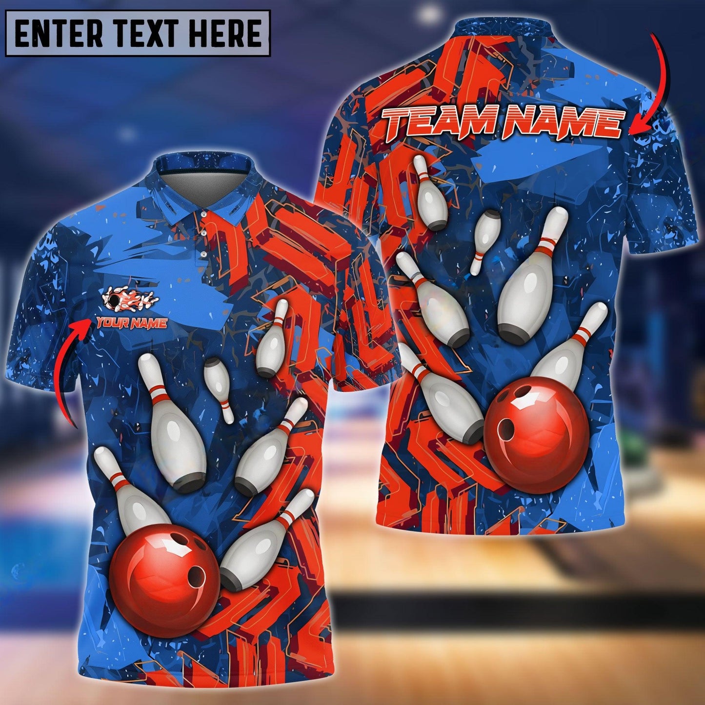 Frenzidea Bowling And Pins Falling Road Abstract Grunge Customized Name 3D Shirt (4 Colors)