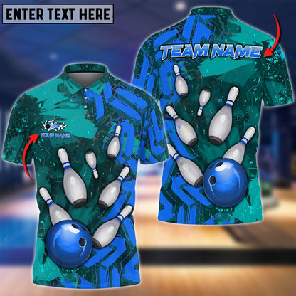 Frenzidea Bowling And Pins Falling Road Abstract Grunge Customized Name 3D Shirt (4 Colors)