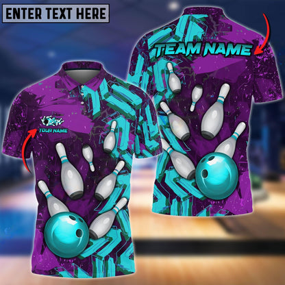 Frenzidea Bowling And Pins Falling Road Abstract Grunge Customized Name 3D Shirt (4 Colors)