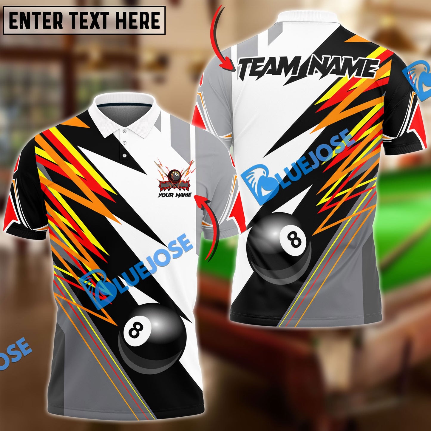 Frenzidea Billiards Ball 8 Twin Lightning Personalized Name, Team Name Unisex Shirt ( 4 Colors )