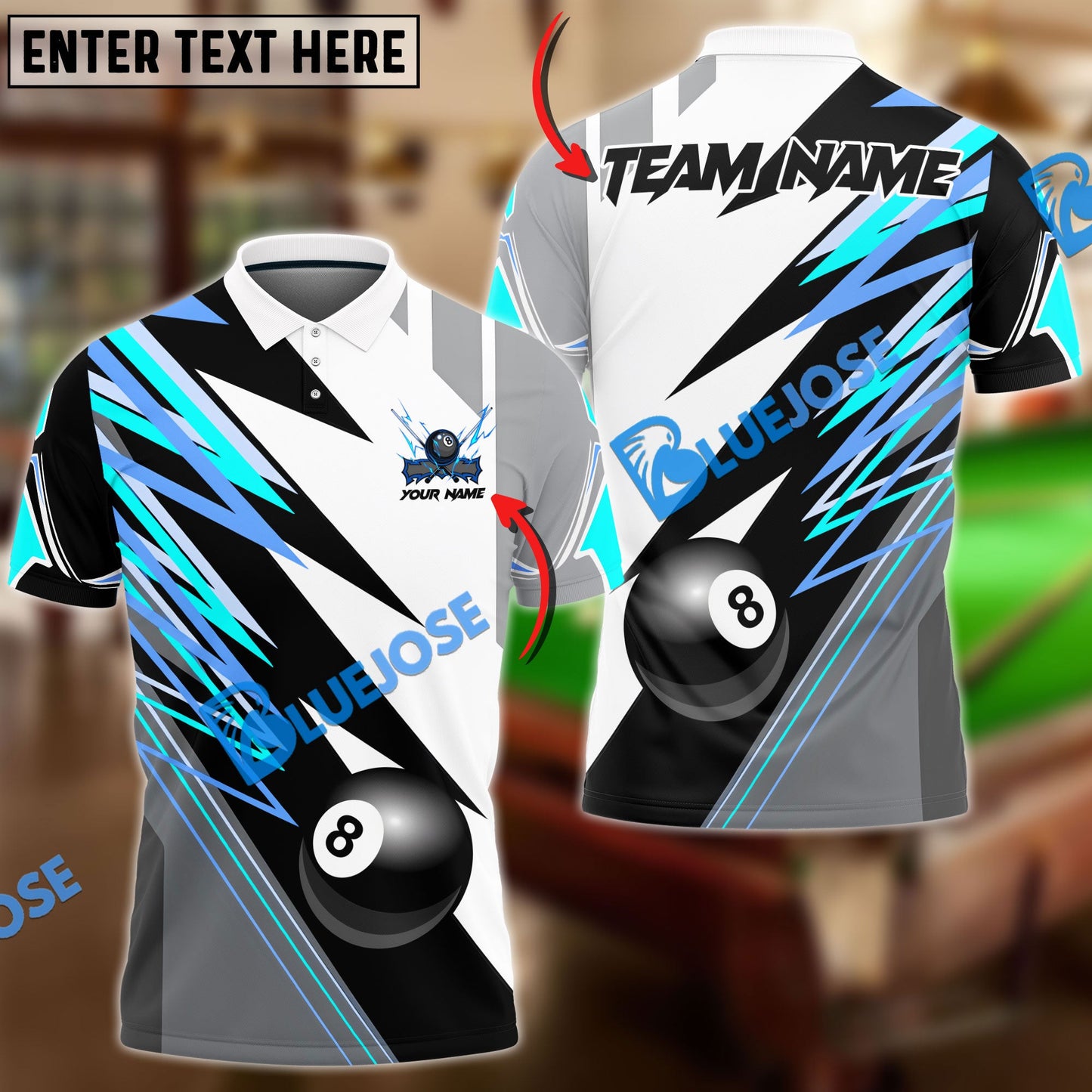 Frenzidea Billiards Ball 8 Twin Lightning Personalized Name, Team Name Unisex Shirt ( 4 Colors )
