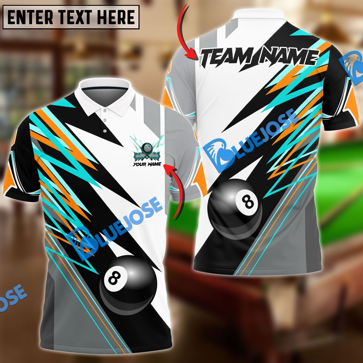 Frenzidea Billiards Ball 8 Twin Lightning Personalized Name, Team Name Unisex Shirt ( 4 Colors )
