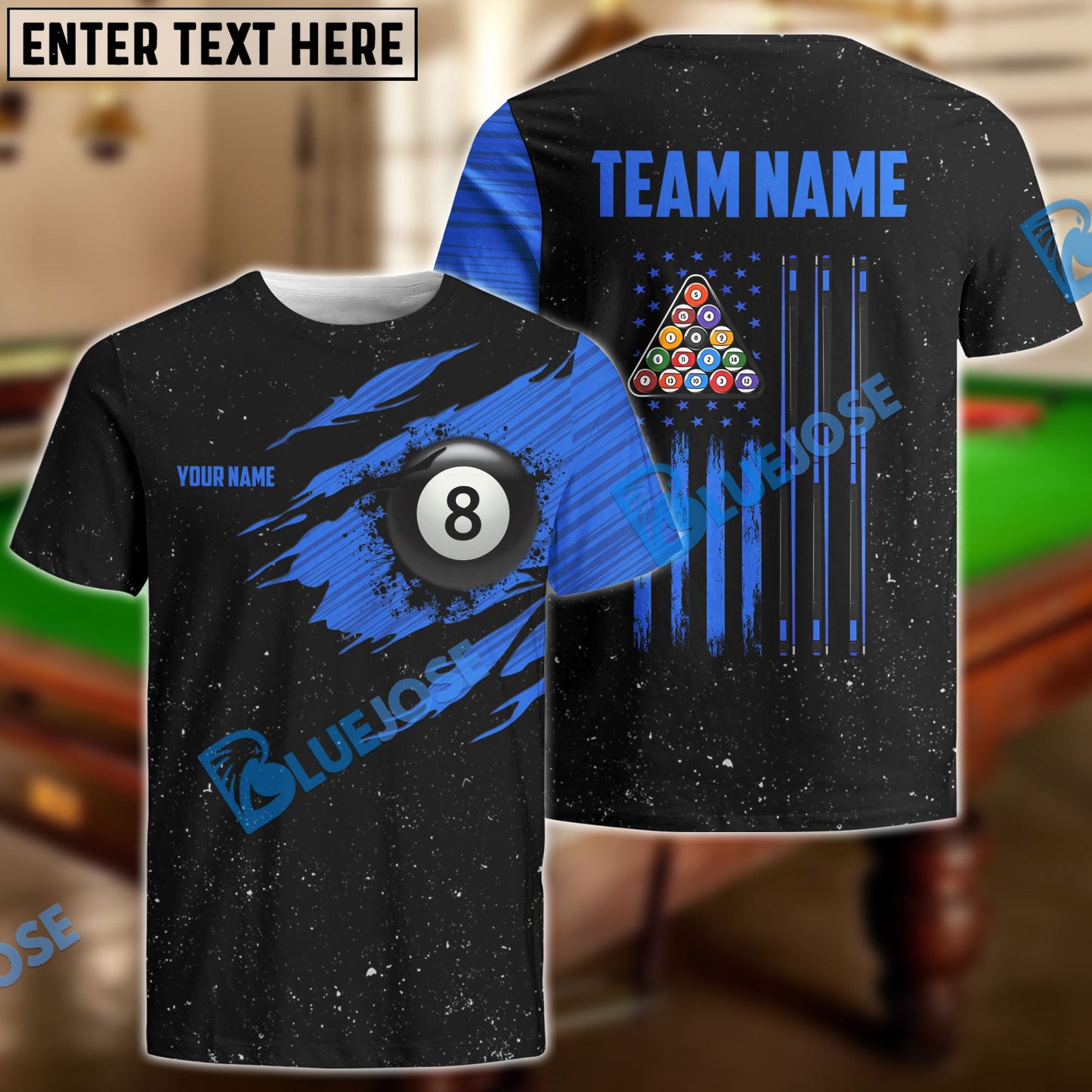 frenzidea Billiards USA Flag Blue Personalized Shirt
