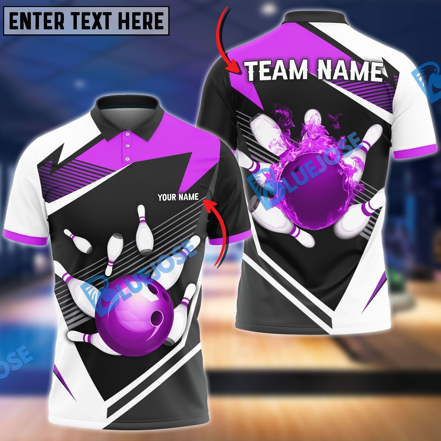 Frenzideas Bowling and Pins Tornado and Fire Pattern Customized Name, Team Name 3D Shirt (4 Colors)