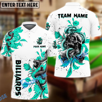 frenzidea Billiards Ball 8 Snake Skull Tattoo Art Personalized Name, Team Name Unisex Shirt ( 4 Colors )
