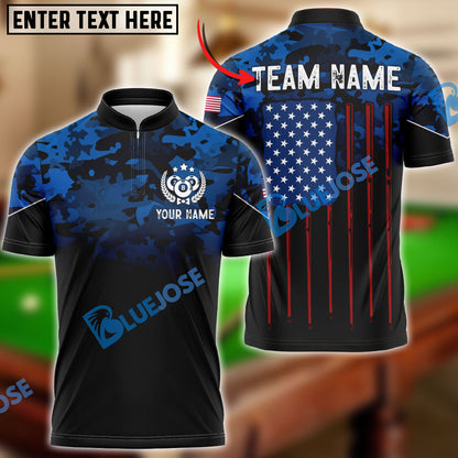 Frenzidea Billiard Navy US Flag Pattern Personalized Name, Team Name Unisex Shirt