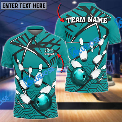 Frenzideas Bowling And Pins Black Net Pattern Customized Name 3D Shirt (4 Colors)