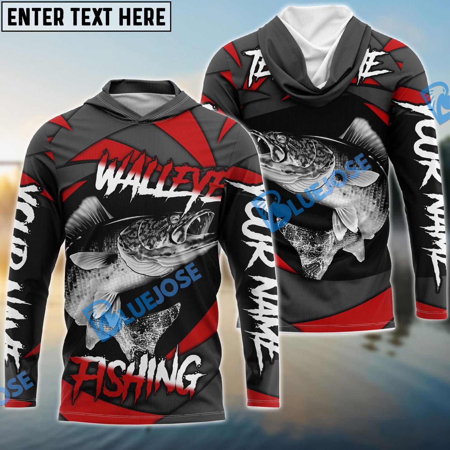Frenzidea Walleye Fishing Red Gray Spinning Pattern Custom Name & Team Name 3D Shirts