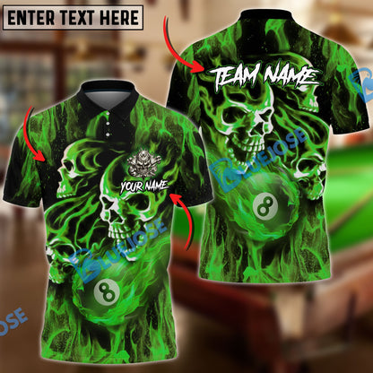 Frenzidea Billiards 8 Ball Fusion Skulls Personalized Name, Team Name Unisex Shirt ( 4 Colors )