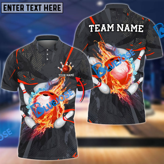 Frenzideas Bowling And Pins Strike Flame Multicolor Customized Name 3D Shirt ( 4 Colors )