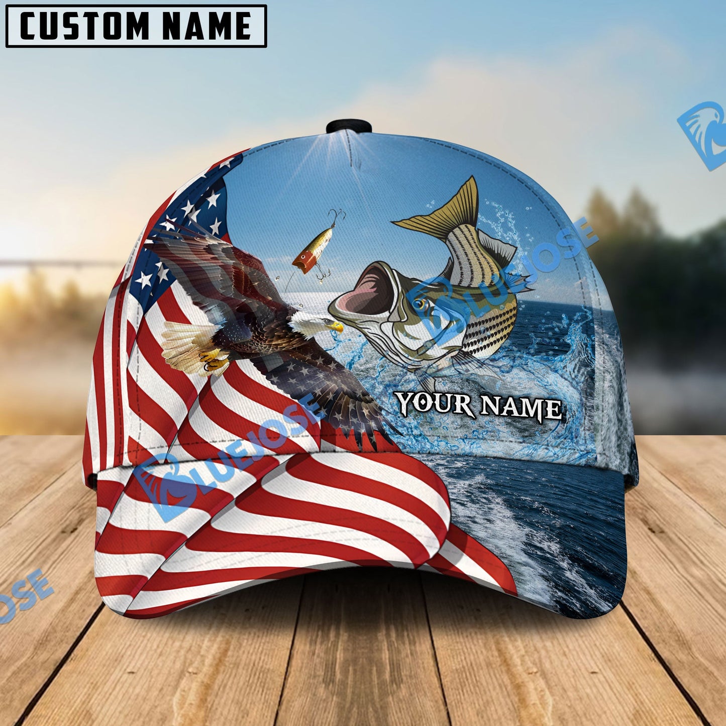 Frenzidea Eagle Flag Striped Bass Fishing Classic Cap