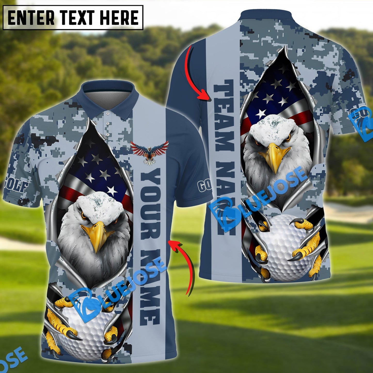 Frenzidea Golf American Eagle Army Camo Customized Name, Team Name 3D Shirts (4 Colors)
