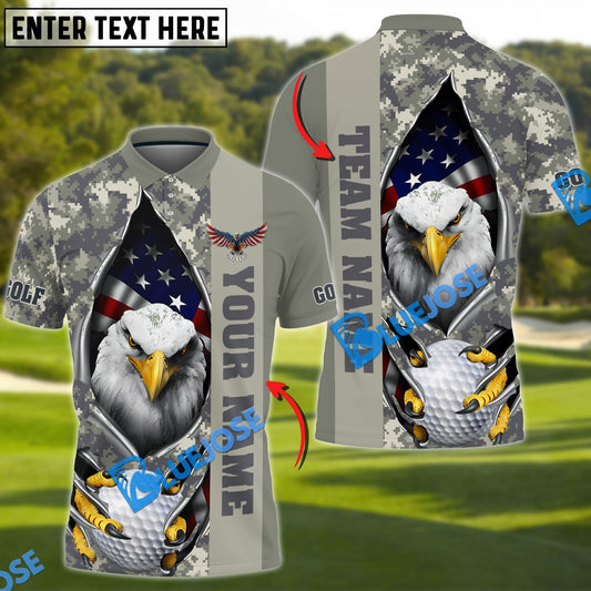 Frenzidea Golf American Eagle Army Camo Customized Name, Team Name 3D Shirts (4 Colors)