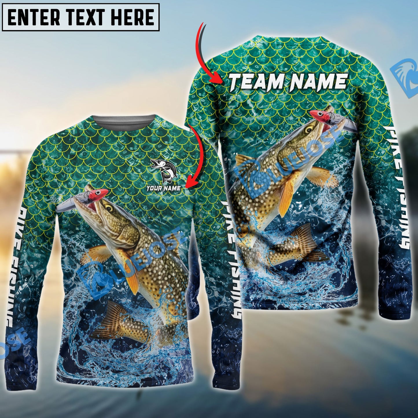 Frenzidea Pike Fishing Yellow Fin Sport Custom Name & Team Name 3D Shirts
