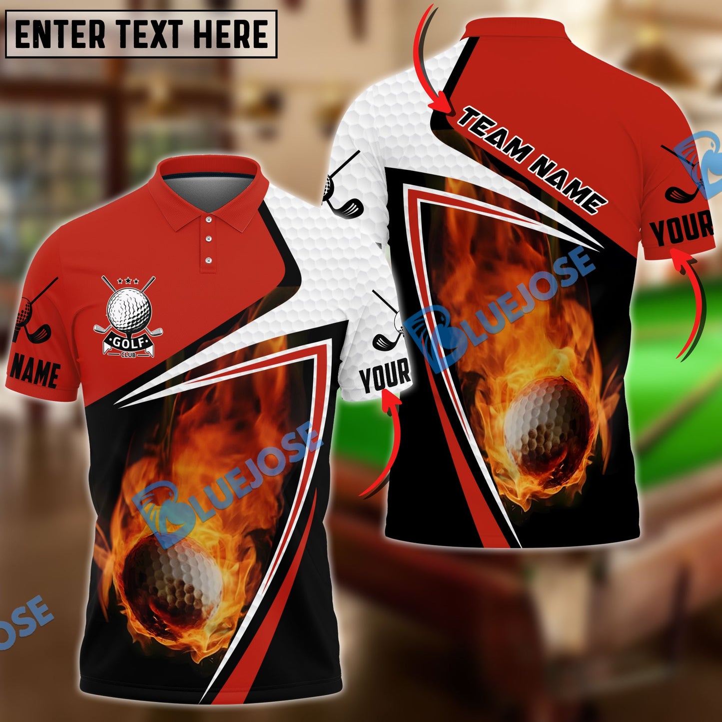 Frenzidea Golf Fire Skin Ball Customized Name, Team Name 3D Shirts (4 Colors)