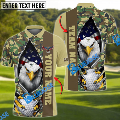 Frenzidea Golf American Eagle Army Camo Customized Name, Team Name 3D Shirts (4 Colors)