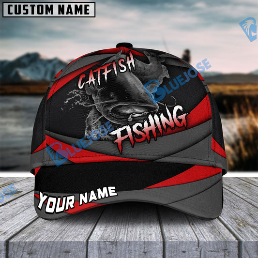 Frenzidea Personalized Catfish Fishing Red Gray Spinning Pattern Classic Cap