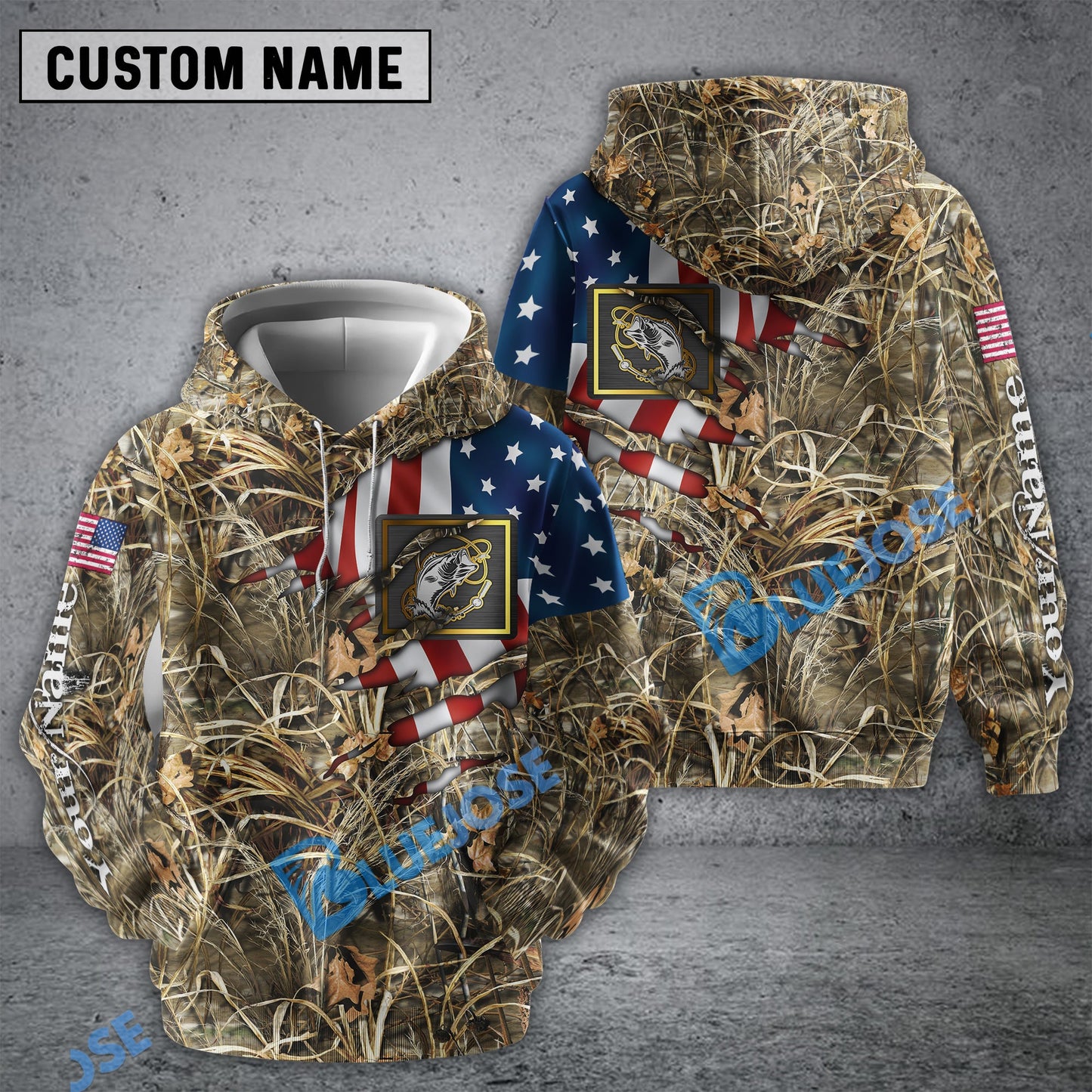 frenzidea Bass Fishing Camo American Flag Patriotic Fishing 3D Hoodie