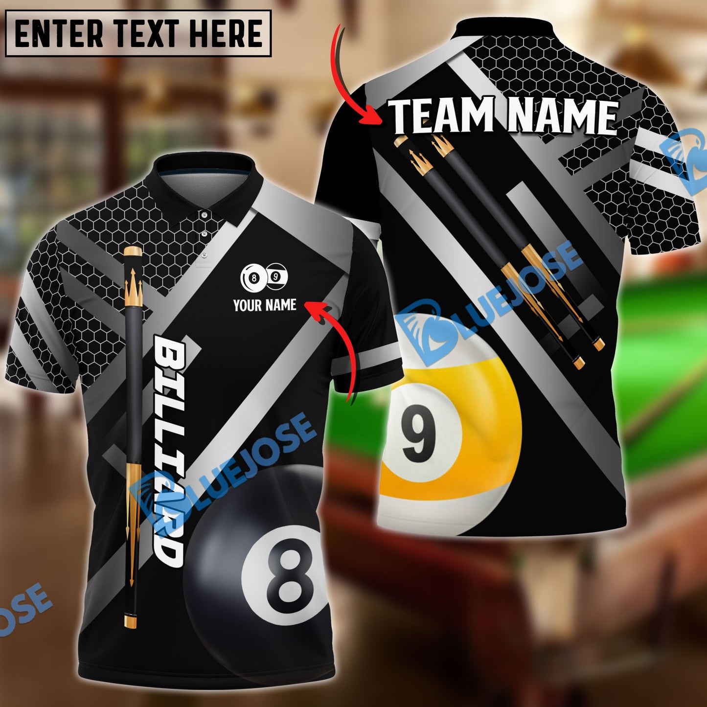 Frenzidea Billiards Metalic Style Personalized Name, Team Name Unisex Shirt ( 6 Colors )