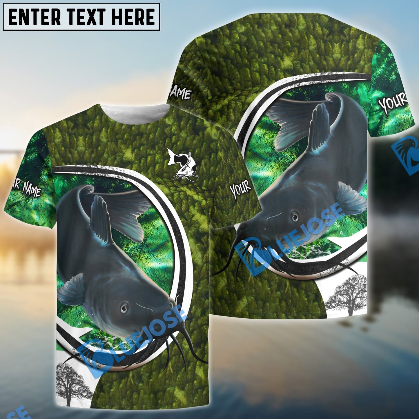 Frenzidea Catfish Fishing Hook Green Custom Long Sleeves Fishing Shirt