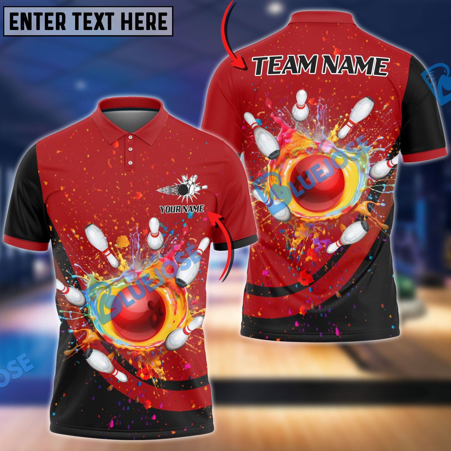 Frenzideas Bowling and Pins Curve Colorful Land Customized Name, Team Name 3D Shirt (5 Colors)